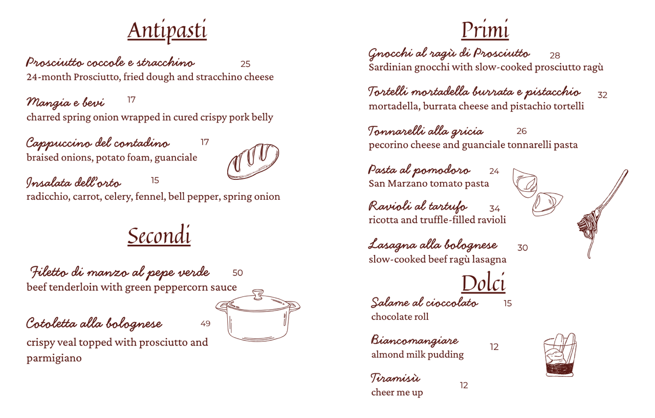 Prosciutto menu
